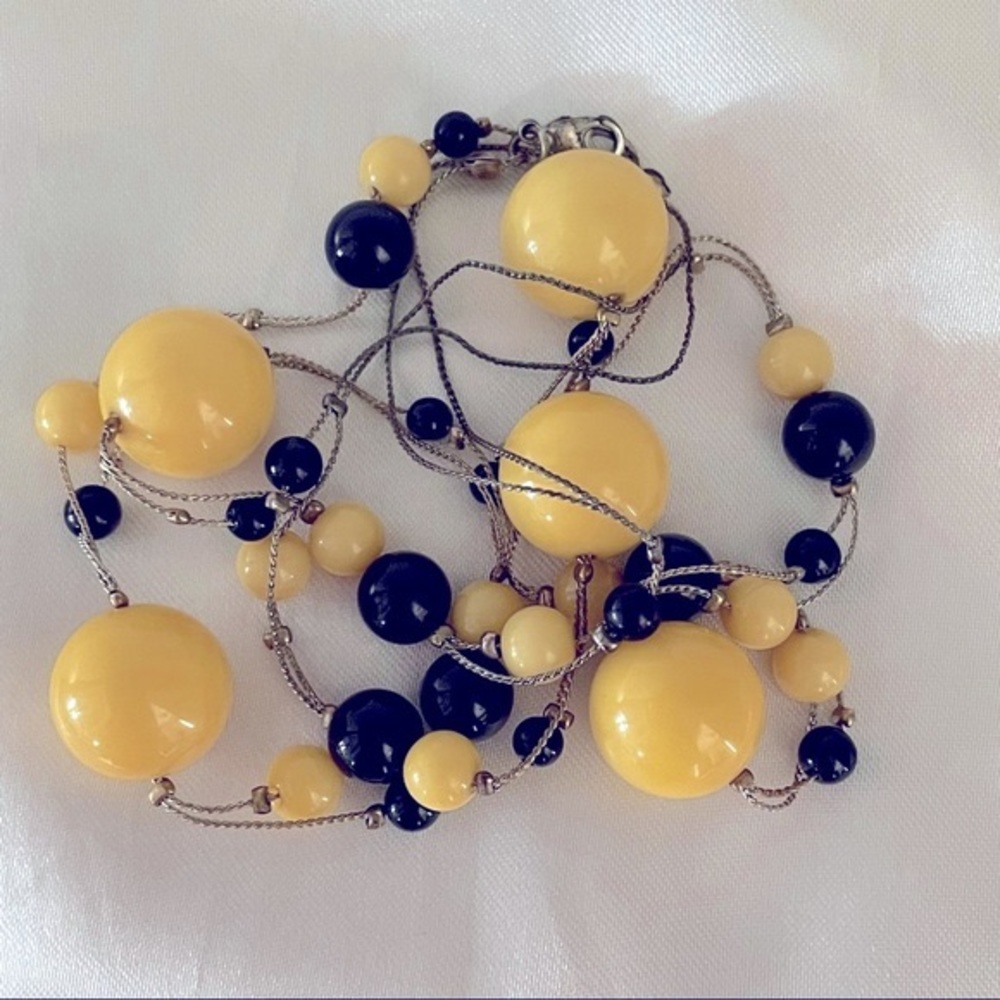 Vintage Black Yellow Multi-Size Beaded Double Chain Necklace